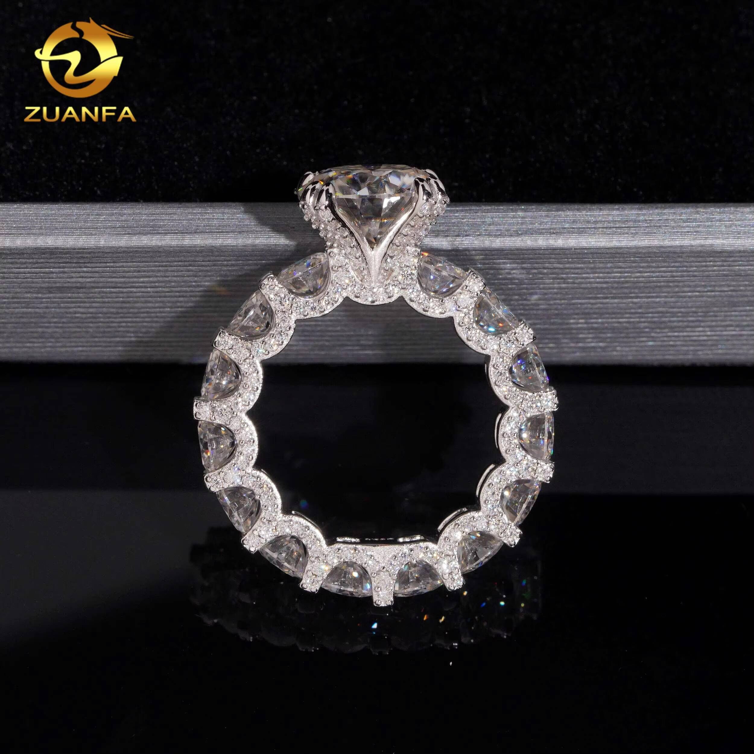 Solid 925 Silver 5 Ct Round Moissasnite Diamond Ring Iced Out Engagement Rings 11mm Men Diamond Ring Iced Out Ring
