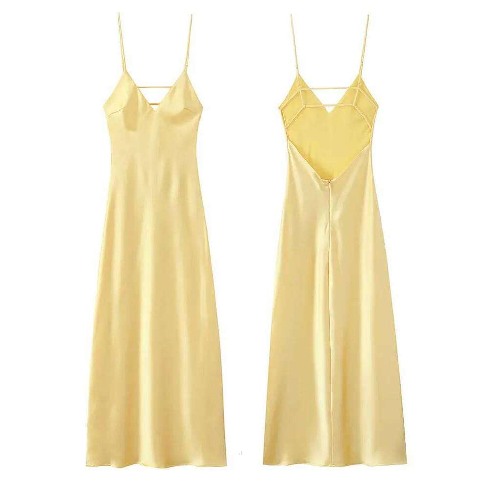 HH Summer Beach Holiday Midi For Women Trendy Solid Backless Sleeveless Slim V-Neck Back Zipper Party Sexy Sling Dress