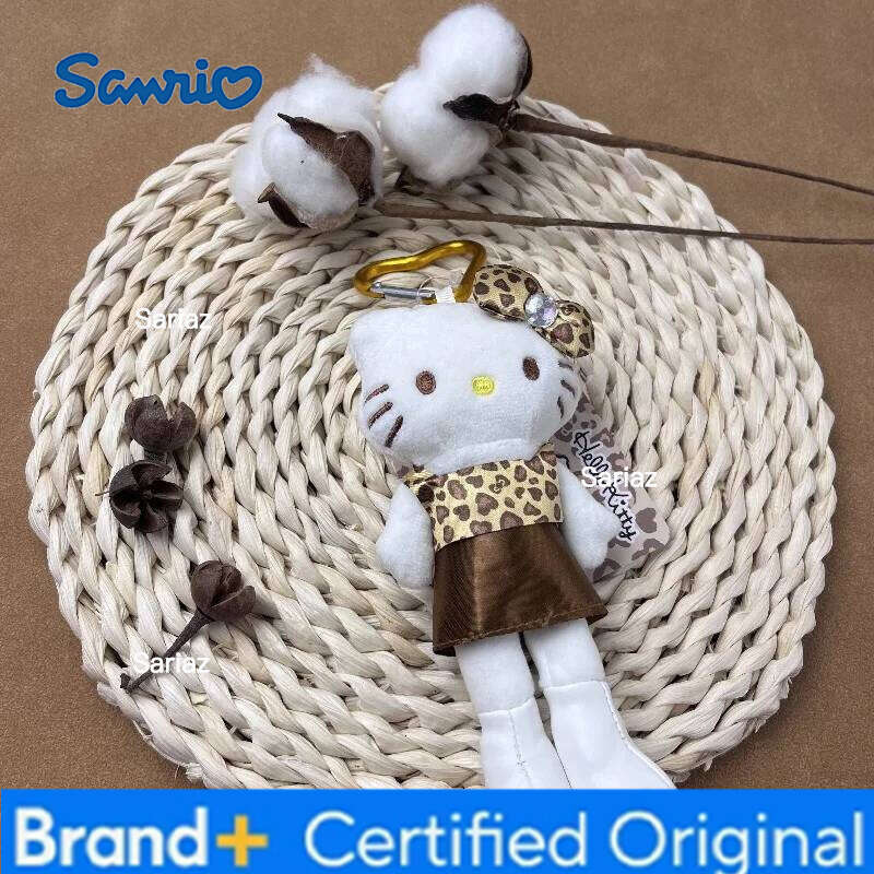 Sanrio s Hello Kitty Leopard Print Black Dress Fashion Plush Toy Keychain Sweet Kitten Decoration Bag Pendant Gifts H260121