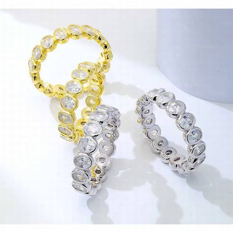 VOAINO 9k 14k 18k Yellow Gold Bezel Eternity Diamond Band Oval Lab Diamond Engagement Ring