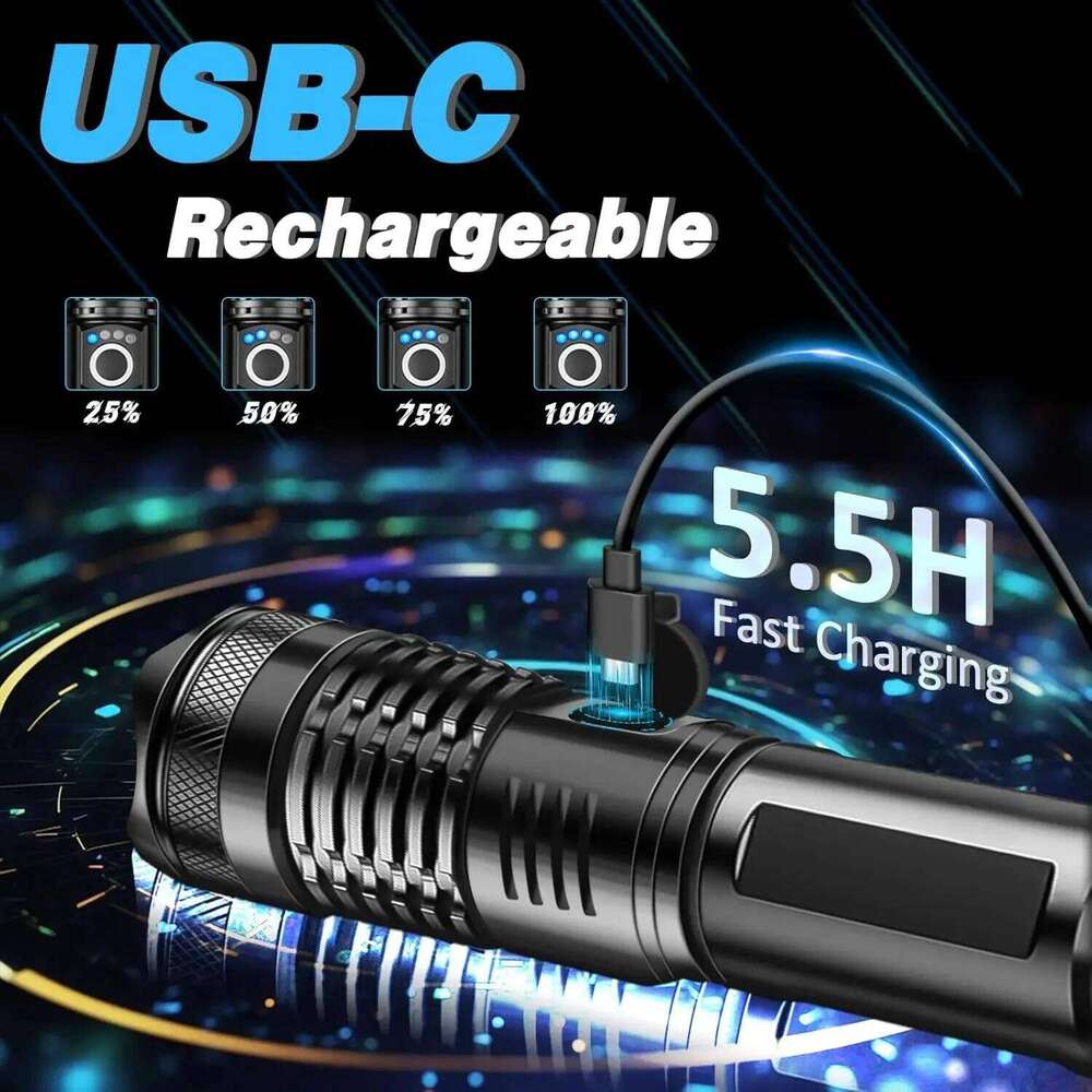High Power LED Flashlight Rechargeable 5 Mode Aluminum Alloy Telescopic Zoom Torch Tactical Lamp for Outdoor Camping Fishing Z260121