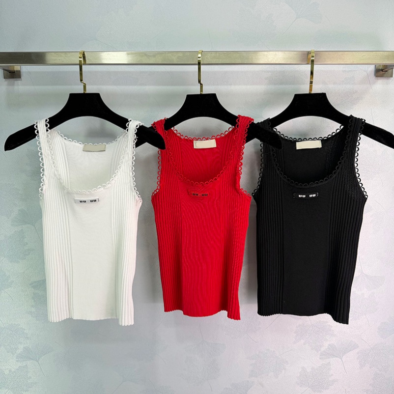 Designer Women Slim Knit Vests Solid Color Slim Fit Tank Tops Summer Sports Casual Ribbed Knitted Singlet Tops