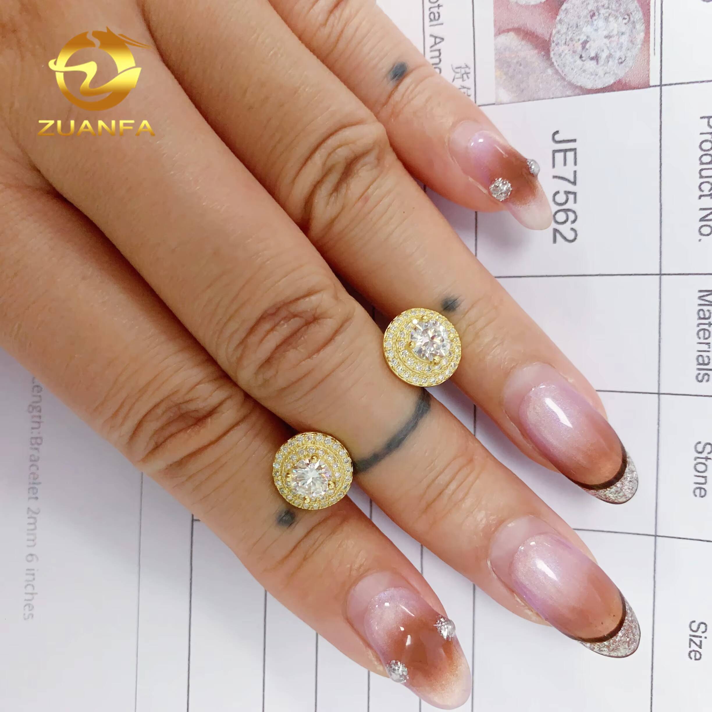 Flashy Big Stone Moissanite Earrings Hoops Drop Earrings Cross Real Gold Plate 925 Hip Hop Jewelry GRA Certificate
