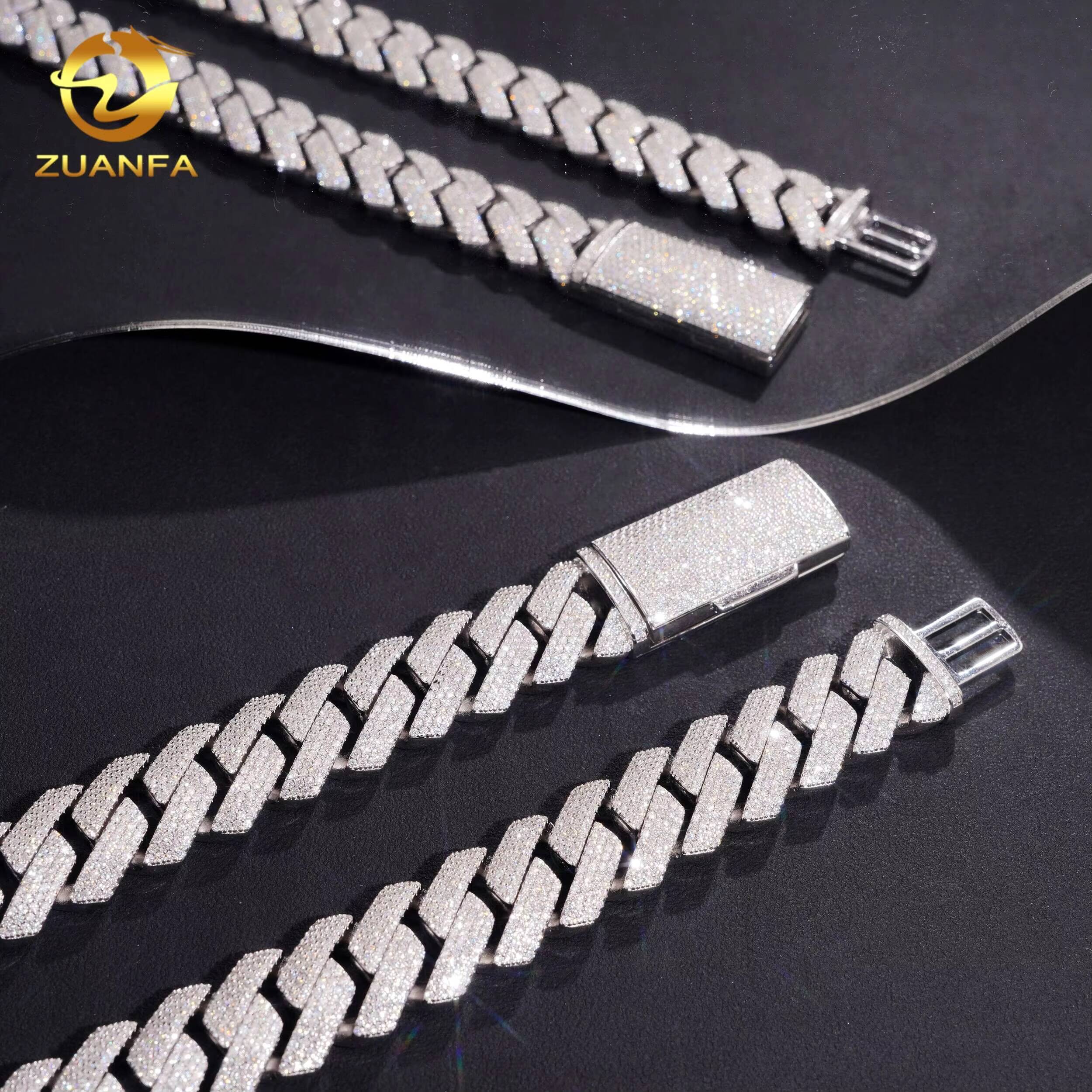 Thick 4 Row 18mm Heavy Moissanite Chain Cuban Links 925 Silver Miami Cuban Link Chain Moissanite Iced Out Necklace