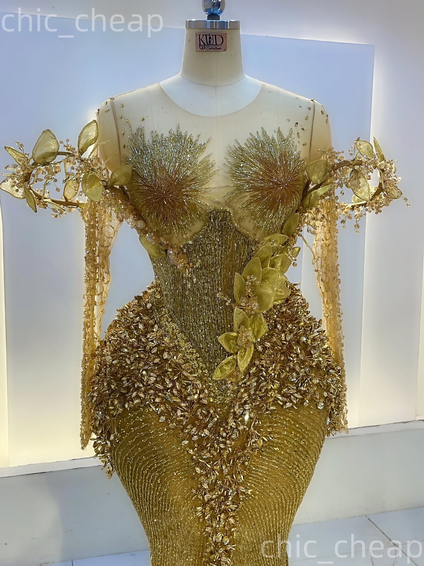 Aso Ebi Nigerian Gold Mermaid Prom Dresses 2026 Florals Crystals Sparkly Evening Formal Party Second Birthday Engagement Gowns Dress For Special Occas