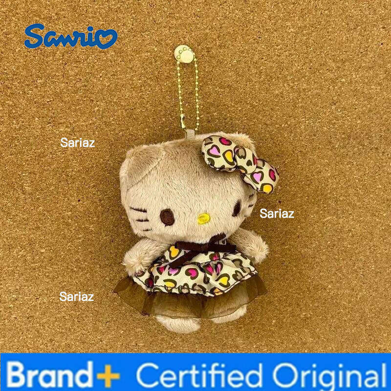 Sanrio Cartoon Leopard Pattern Kitty Keychains Cute Brown Kitten Animal Plush Toy Doll Girl Backpack Pendant Hanging Decorative H260121