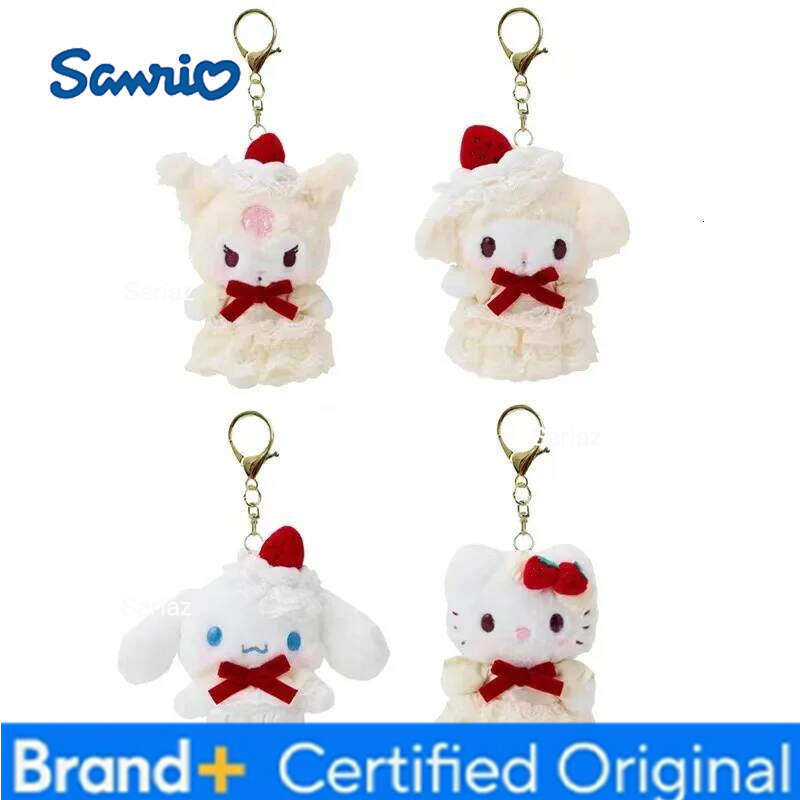 Sanrio Kuromi Hello Kitty Cartoon Strawberry Cake Skirt Cinnamoroll Plush Toys Backpack Pendant Keychain Accessories Girls Gift H260121