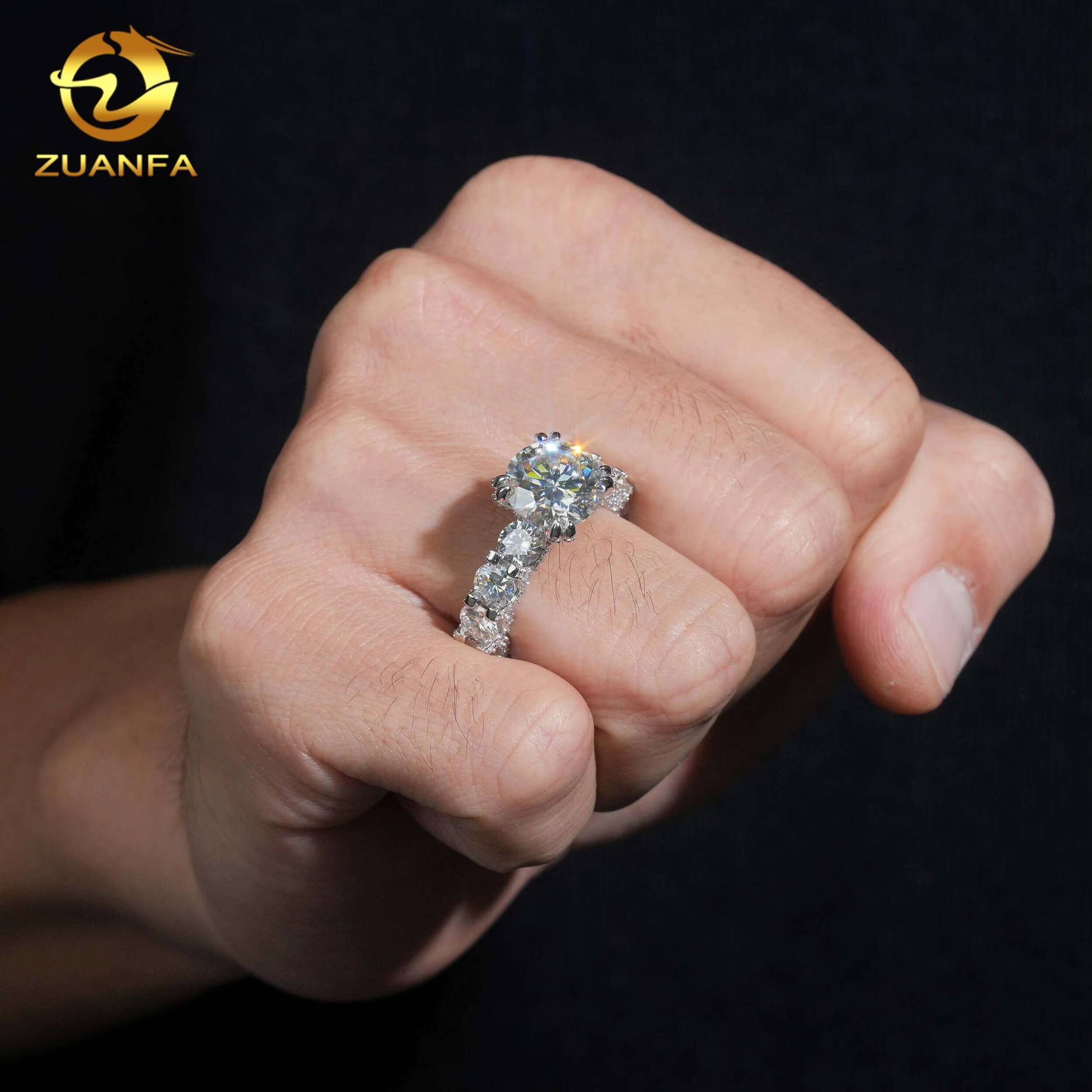 Solid 925 Silver 5 Ct Round Moissasnite Diamond Ring Iced Out Engagement Rings 11mm Men Diamond Ring Iced Out Ring