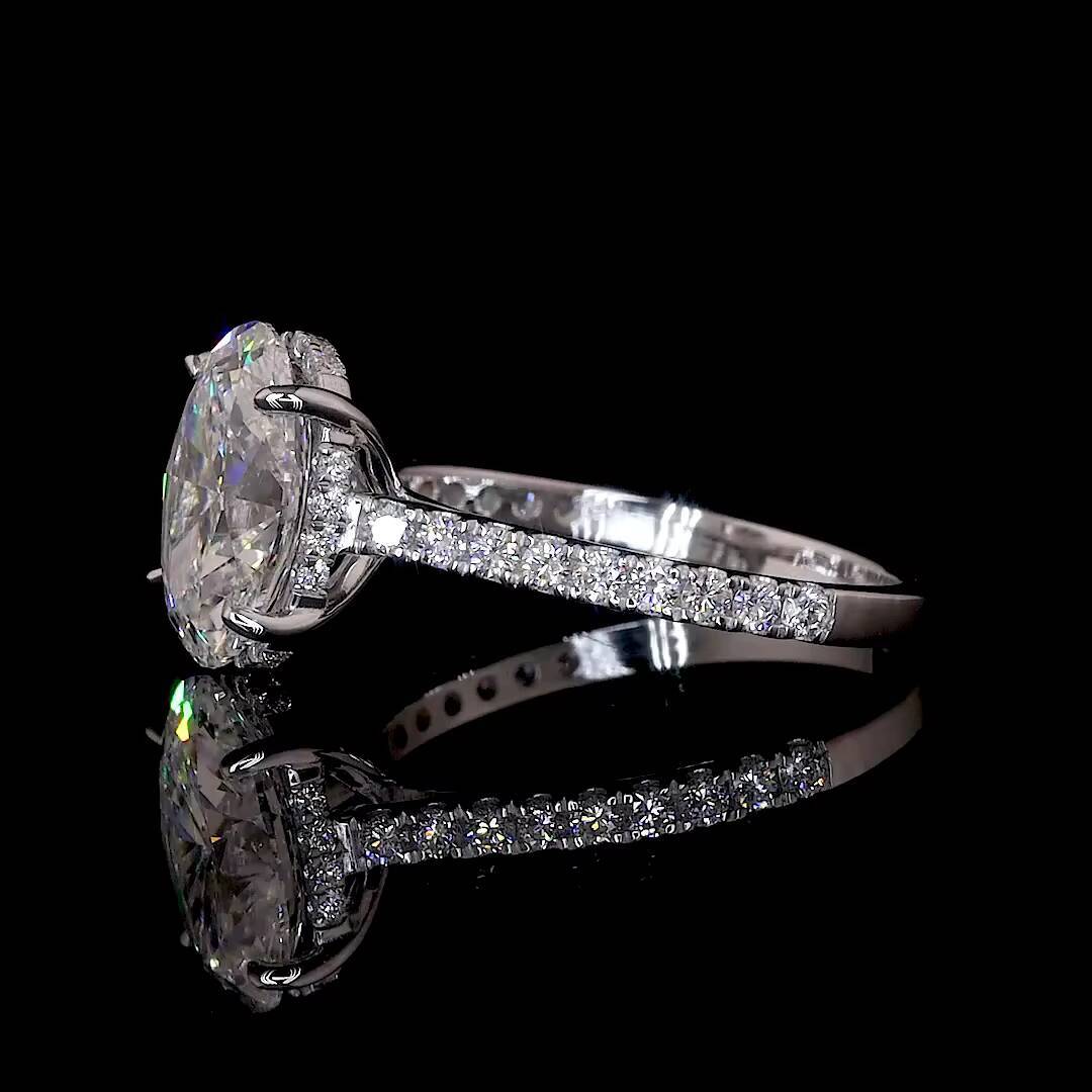 IGI Certified CVD Lab Grown Diamond 14K/18K Solid Gold Wedding/Engagement Rings with Oval Hidden Halo for Women
