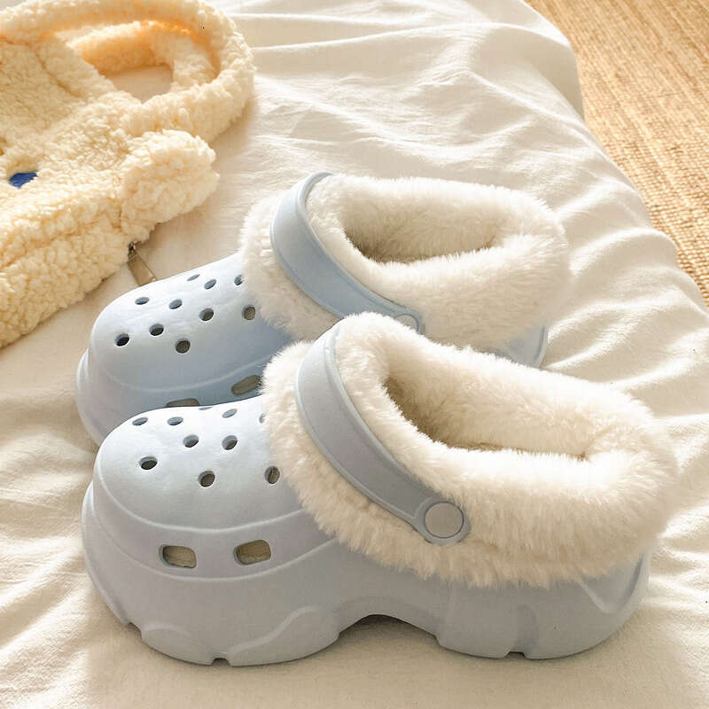 slippers designer simple fashion outdoor EVA thick sole height increasing fleece lined cotton clog shoes for women versatile commuting warm cotton slippers