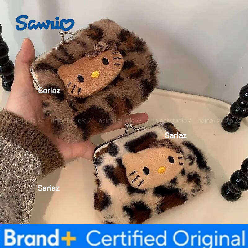 Sanrio New Cute Autumn And Winter Leopard Plush Hello Kitty Bag Keychain Accessory Doll Pendant Decoration Birthday Gift H260121