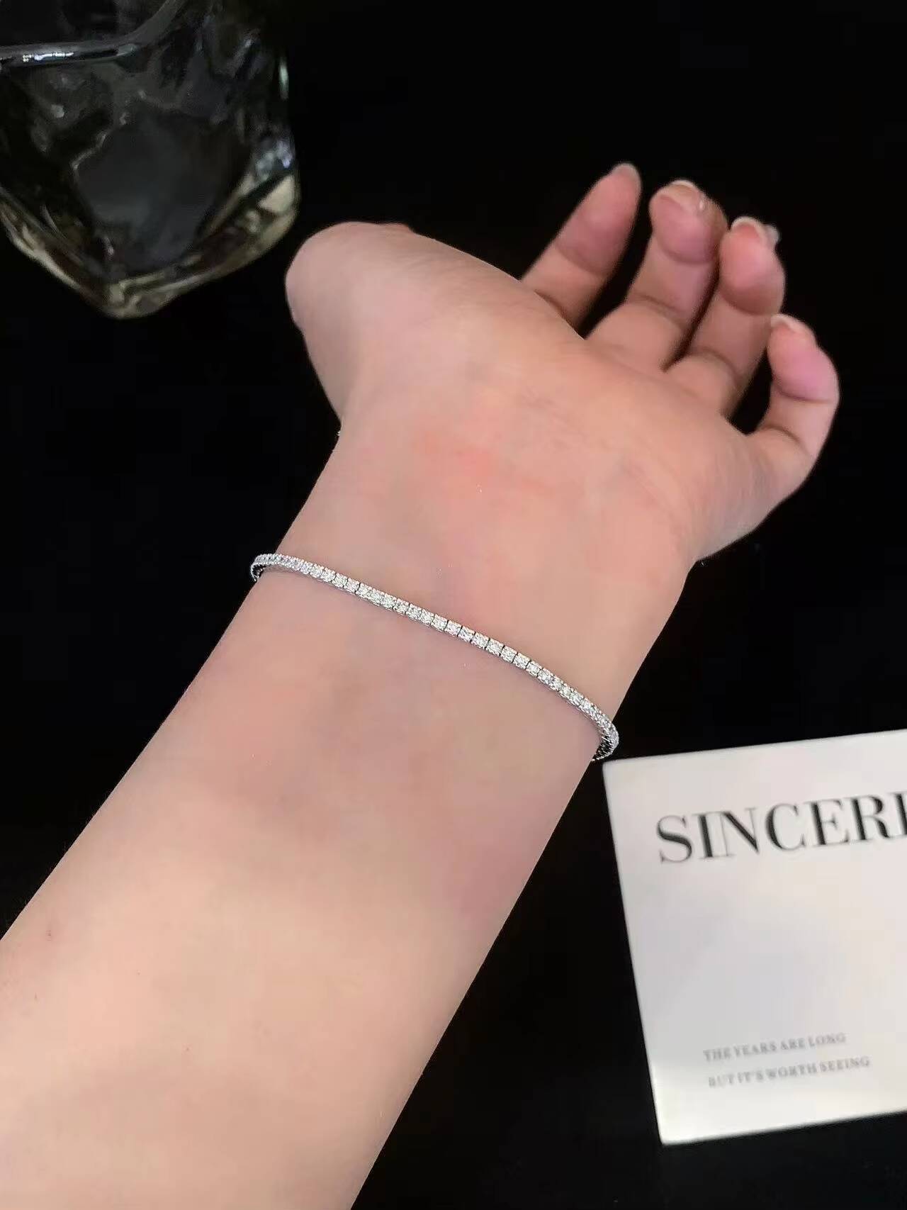 Custom HPHT Lab-Grown Round Brilliant Cut Color D Tennis Bracelet 925 Sterling Silver 2mm 3mm 4mm 5mm IGI Womens Diamond