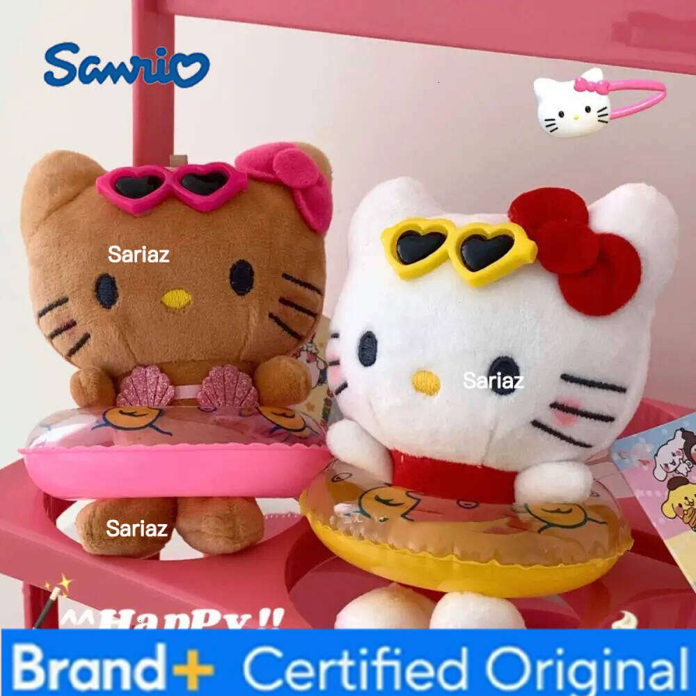 Sanrio Black Skin Swimming Ring Hello Keychain Summer Creative Kitty Cat Doll Bag Accessories Keychains Ornament H260121