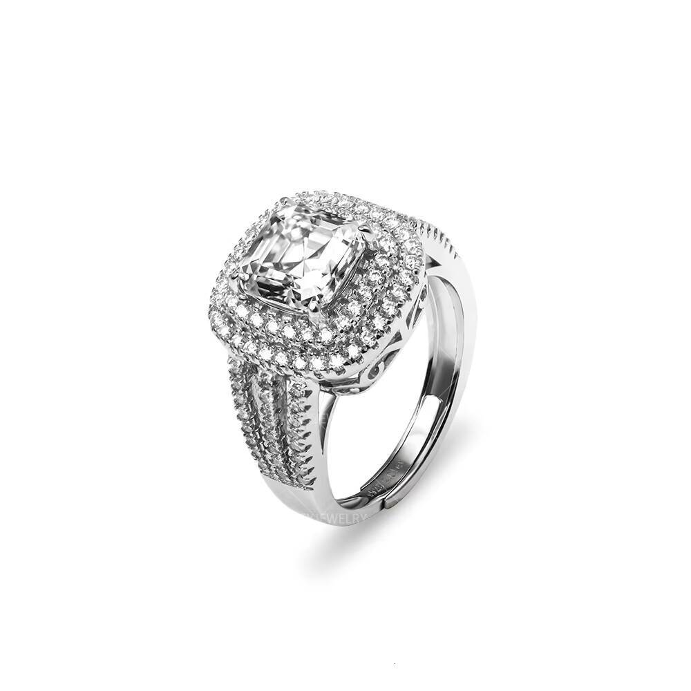 S925 Sterling Silver Ring Jewelry with 75x75mm 2carat D VVS Asscher Cut Moissanite for Men