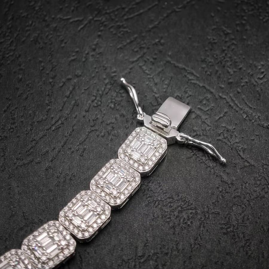 Fine Jewelry GRA D Color Moissanite Mens Cluster Baguette Tennis Square Bracelet With 925 Sterling Silver Pass Diamond Tester