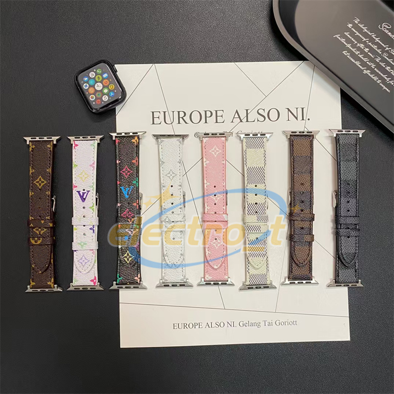 Luxury Apple Watch Band 38 40 41 42 44 45 46 49 mm Flower Leather Watchs Strap Wristband For Smartwatch Iwatch Ultra 2 3 Series 11 10 8 7 6 5 4 SE Designer Watchbands