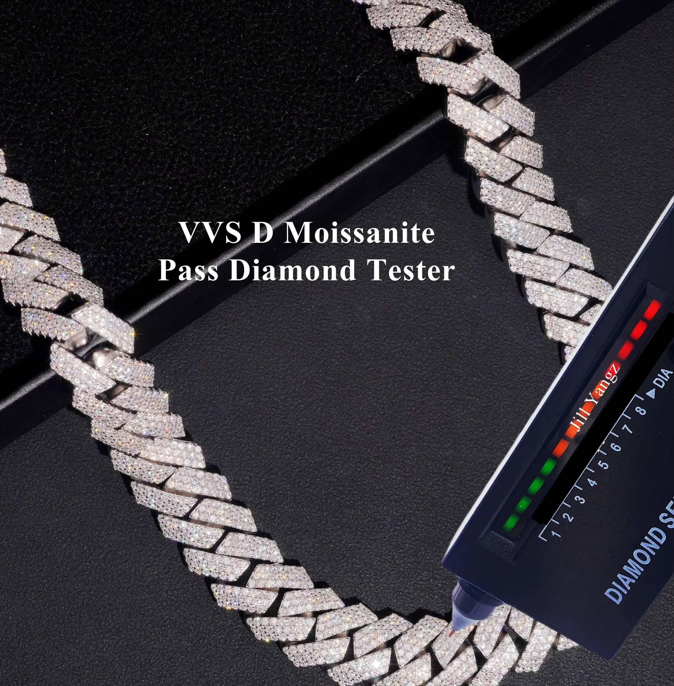 Zuanfa Jewelry 3 Row 15mm Moissanite Chain Cuban Links Fine Workmanship 925 Big Cuban Link Chain Moissanite Iced Out Necklace