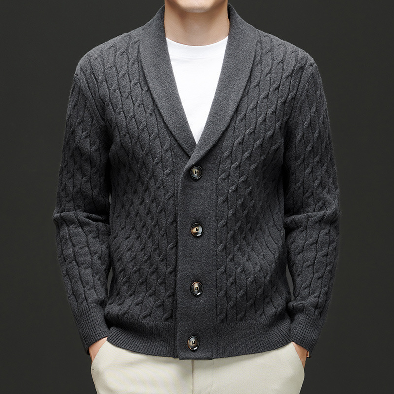 Mens Autumn Winter Cardigan Sweaters Warm Knitted Open Front Long Sleeve V-Neck Pullover in Solid Color for Men 251113