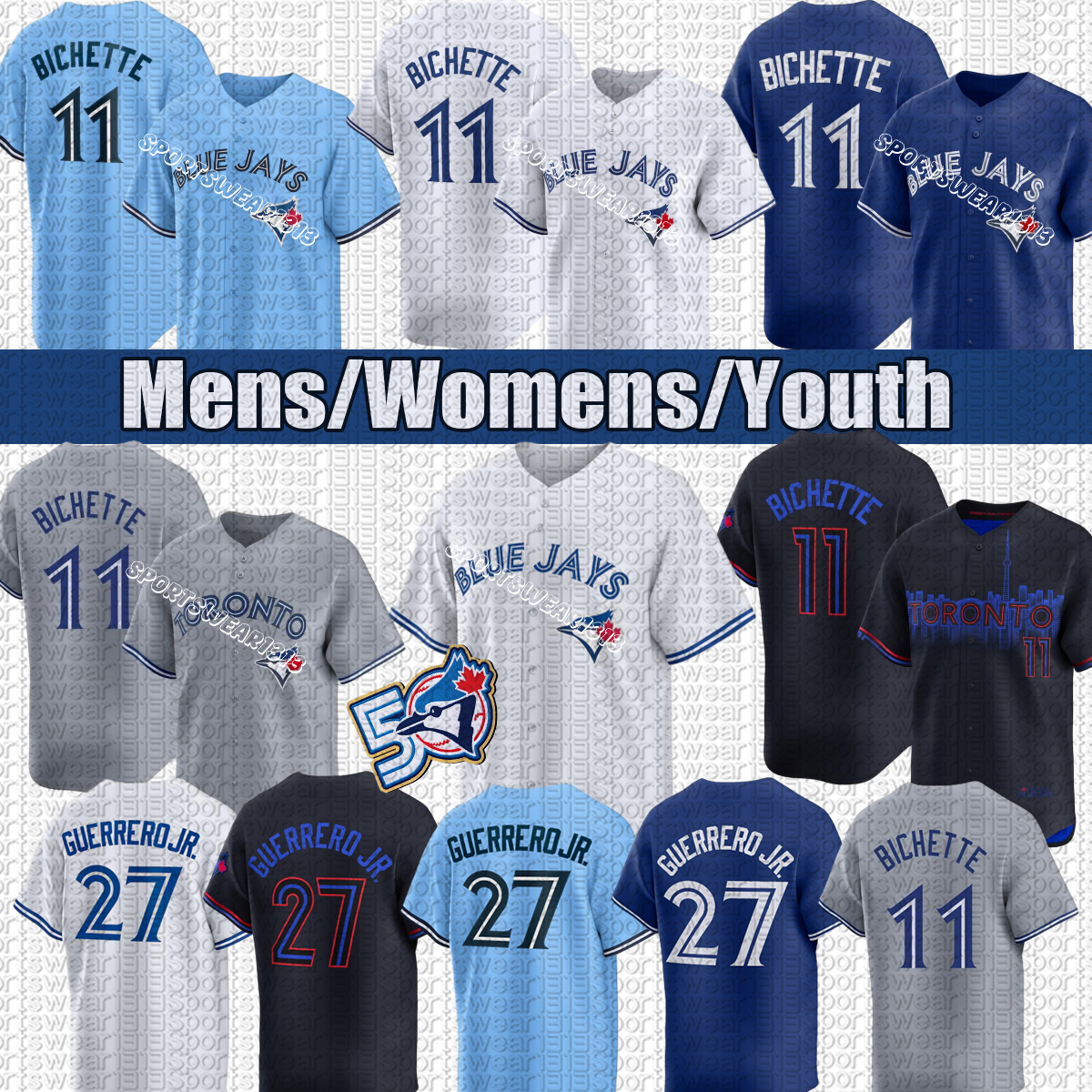 50th anniversary Torontocity Baseball Jerseys Blue Jays jersey #27 Vladimir Guerrero Jr. Jersey #11 Bo Bichette Jersey George Springer jerseys