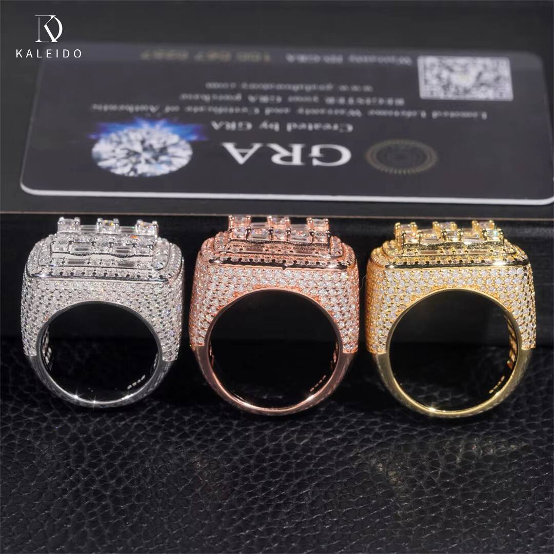 Kaleido Rapper Jewelry Hip Hop 925 Silver Iced Out Men Diamond Ring Baguette Moissanite Diamond Custom Hip Hop Ring Men