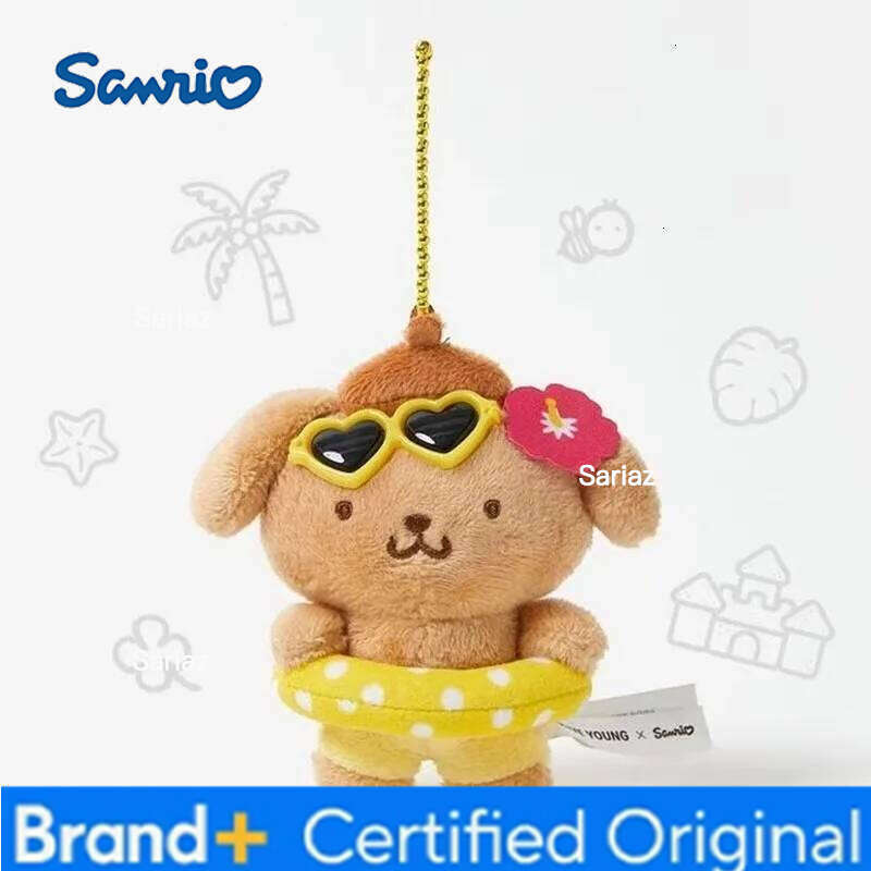 Sanrio Kawaii Hawaii Swim Ring Pompompurin Plush doll Pendant cute Dark skin Pudding Dog plush Keychain Stuffed Bags Bag Charm H260121