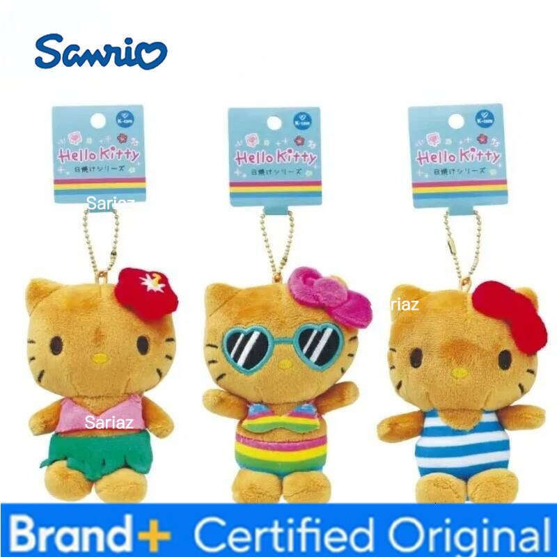 Sanrio 10CM Hello Bikini Doll Keychain Pendant sunglasses holiday Dark skin Kitty KT Stuffed Kawaii Plushies Bag charm H260121