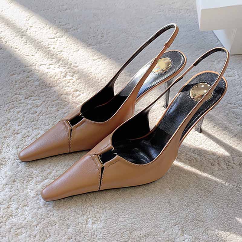 Elegant BABYLONE BRETEUIL slingback pumps cut out elongated toe smooth leather pumps New leather sole High Heels Sexy elasticized slingback strap Stiletto Heel