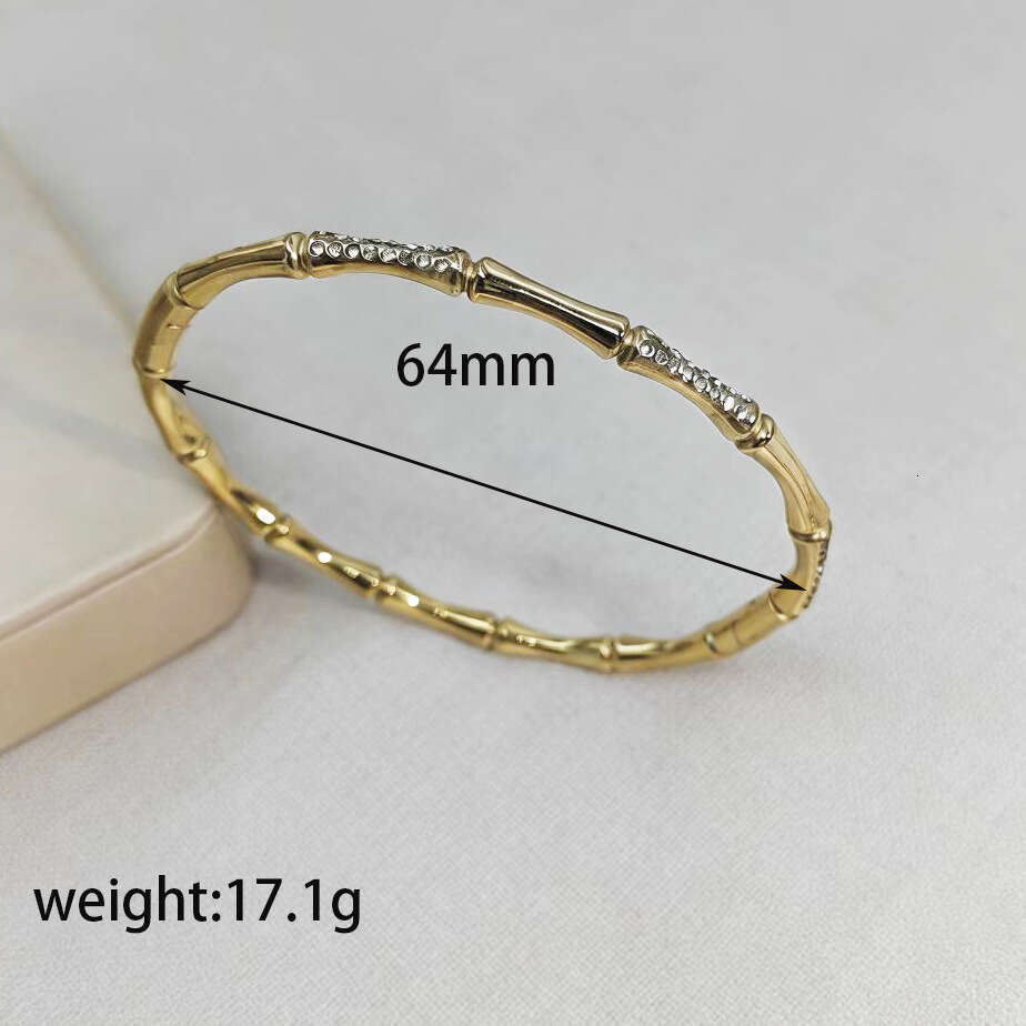 Bangle Bracelet Womens Gold Plated Stainless Steel Bamboo Knot Bangle Diamond Encrusted Non Tarnish Bracelet for Holiday Gifting and Daily Wear