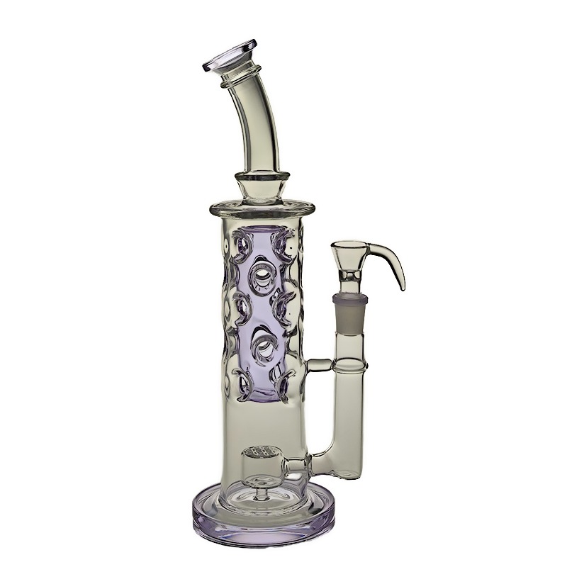 33-34cm Height 60mm Tube SAML Straight Fab Bong Hookahs With 20 Holes SOL Glass Flower Water Pipe Seed Of Life With 18.8mm Bowl and Wide Base PG3049(FC-Fab) Purple