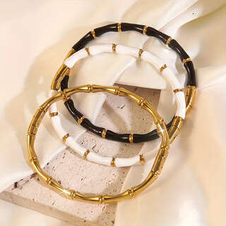 18K Gold Plated Bamboo Knot Bangle Women's Stainless Steel Oil Drop Versatile Bracelet for Daily Party Gifting