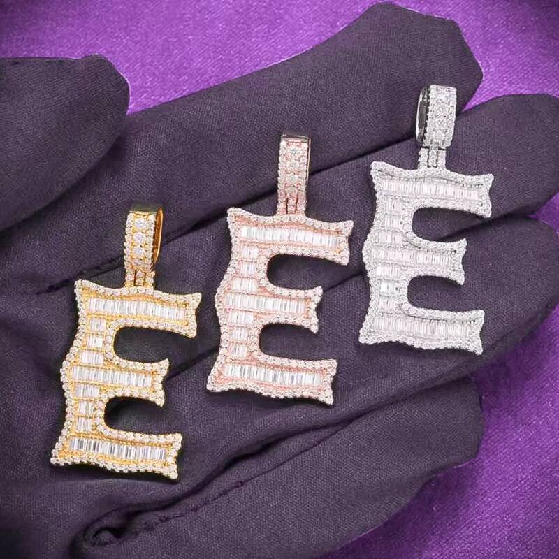 Pass Diamond Tester Hip Hop D Color Baguette Moissanite Mens Cluster Letter E Pendant With 925 Sterling Silver GRA