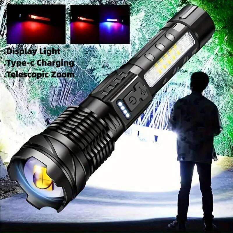 2026 Super Powerful Flashlight Rejected Torch High Power Strong LED White Flash Light Tactical Lantern with Charging Cable Z260121