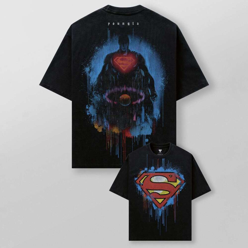 Superman American Style Trendy Plus Size Loose Fit Fitness Sports Heavy Cotton Printed Short Sleeve T-Shirt For Men