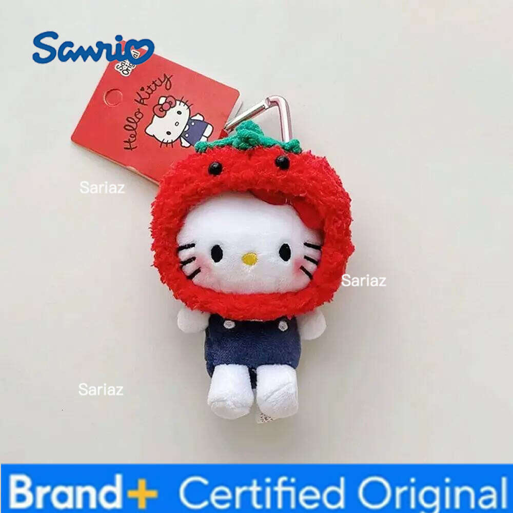 Sanrio Cute Tomato headgear KT Cat Hello Kitty Keychain Kawaii Cartoon Phone Wrist Strap Backpack Pendant Decora H260121
