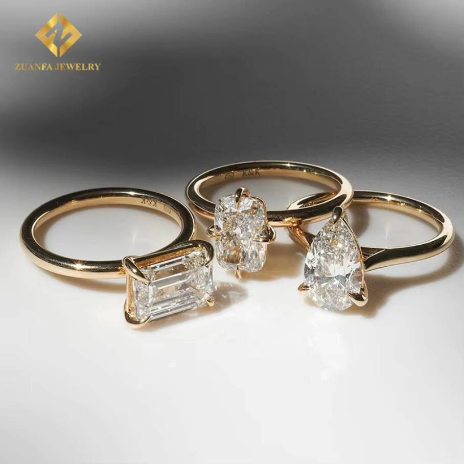 Lab Grown Diamond Jewelry 10K Yellow Gold Pear Cut Lab Diamond Women Solitaire Diamond Plain Wedding Rings