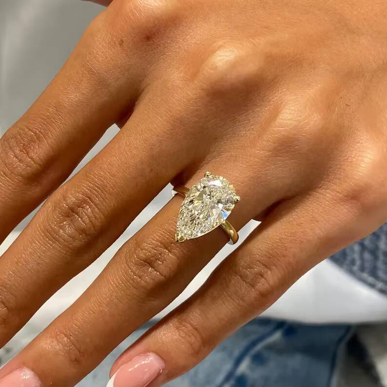 Sparkling 5 Ct Pear Cut Lab Diamond Solitaire Ring IGI Certified D/VVS1 Prong Set Solid 14k Gold Diamond Engagement Rings