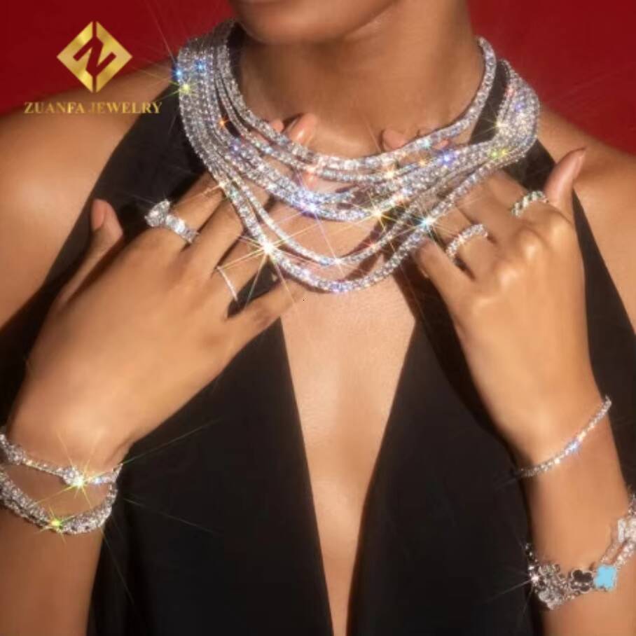 Wholesale Price 20mm-65mm Stock 925 Sterling Silver Necklace VVS Moissanite Hip Hop Jewelry Iced Out Diamond Tennis Chain