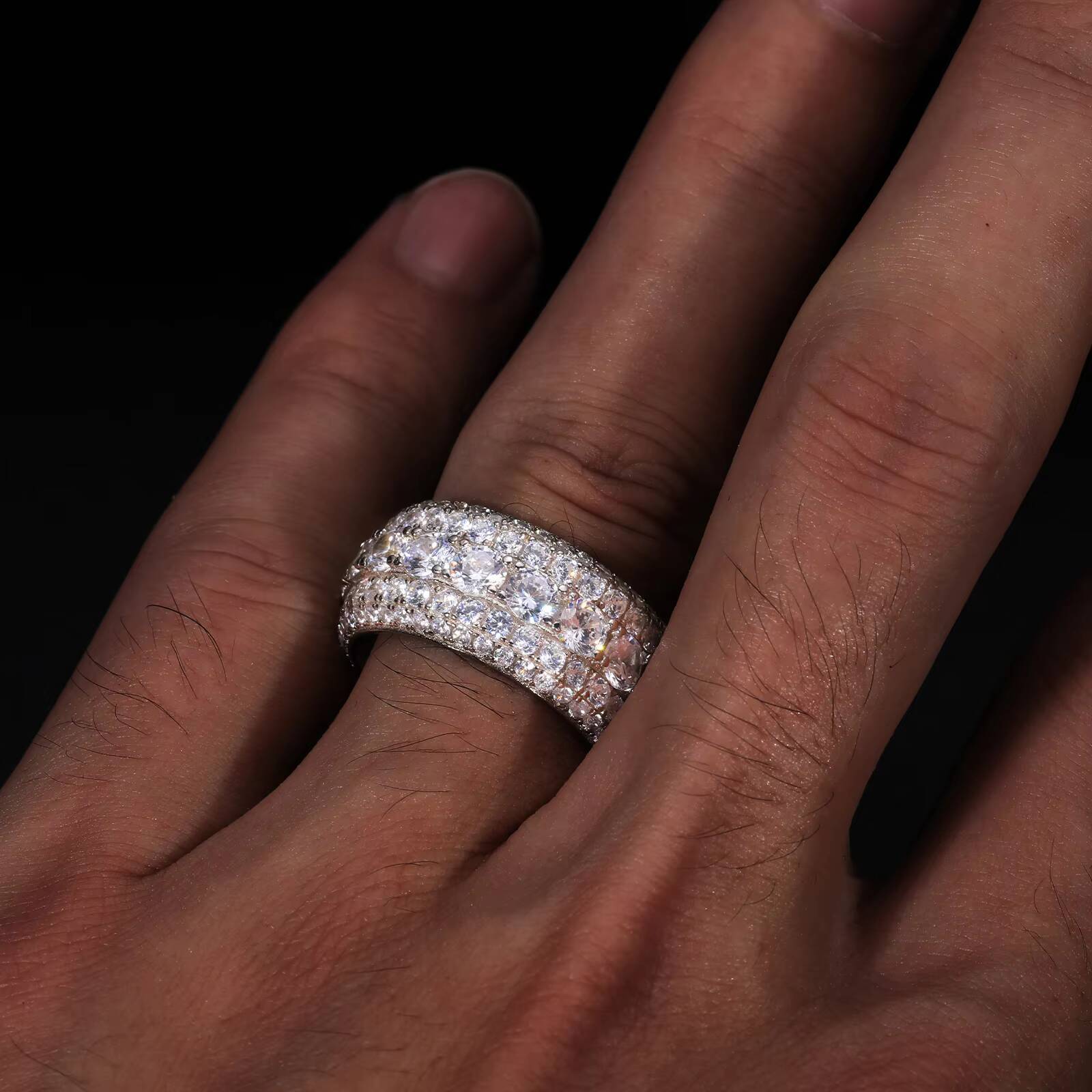 Iced Out Moissanite Diamond Ring Band 925S Plated Yellow K Gold Material VVS Diamond Finger Eternal Cuban Ring for Hip Hop Men