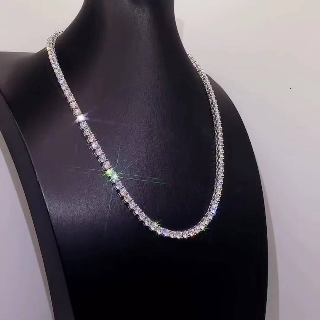 RTS Hip Hop Jewelry 4mm Lab Diamond 925 Silver Tennis Chain Necklaces Pass Diamond Tester Iced VVS Moissanite Charms