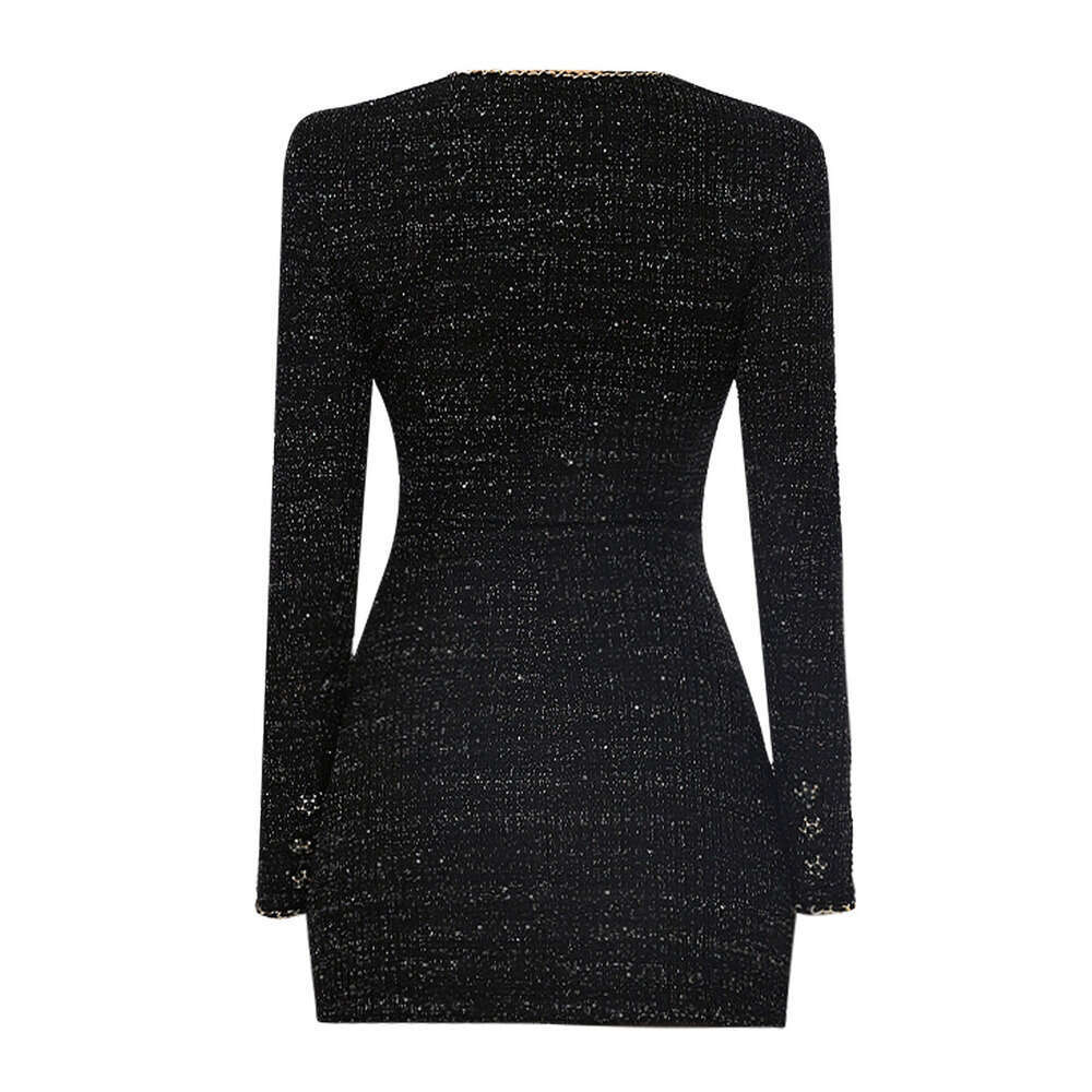 Long-Sleeve Dresses for women clothing Autumn and Winter Tweed with Fine Shimmer Slim-Fitting Short Dress plus size - view 3