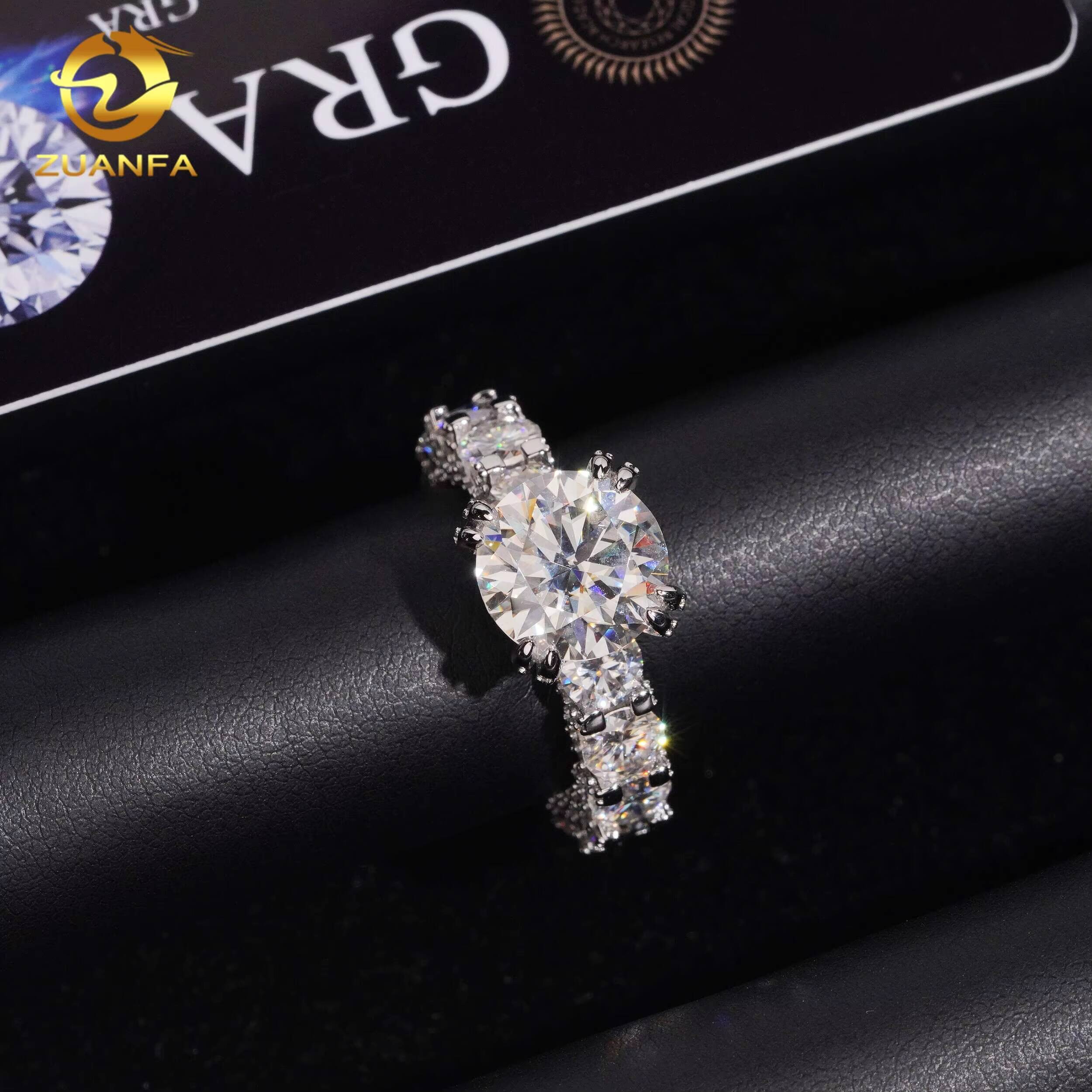 Solid 925 Silver 5 Ct Round Moissasnite Diamond Ring Iced Out Engagement Rings 11mm Men Diamond Ring Iced Out Ring