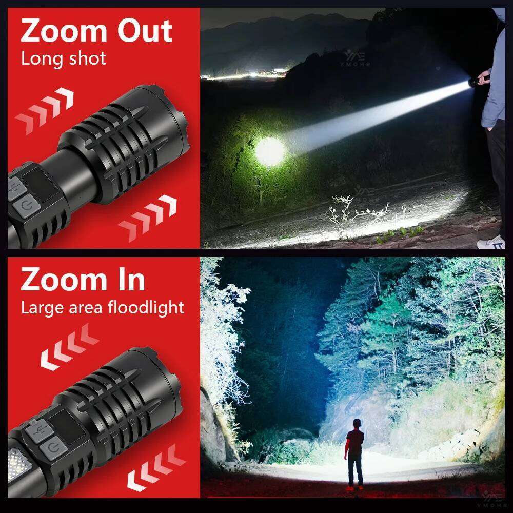 High Power Side Lamp Rechargeable LED Flashlight Waterproof Digital Display Flashlights Torch Outdoor Camping Hiking Z260121