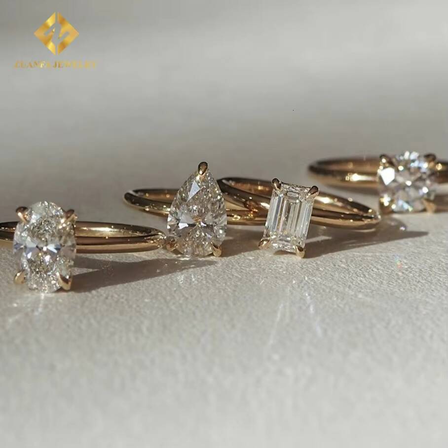 Lab Grown Diamond Jewelry 10K Yellow Gold Pear Cut Lab Diamond Women Solitaire Diamond Plain Wedding Rings