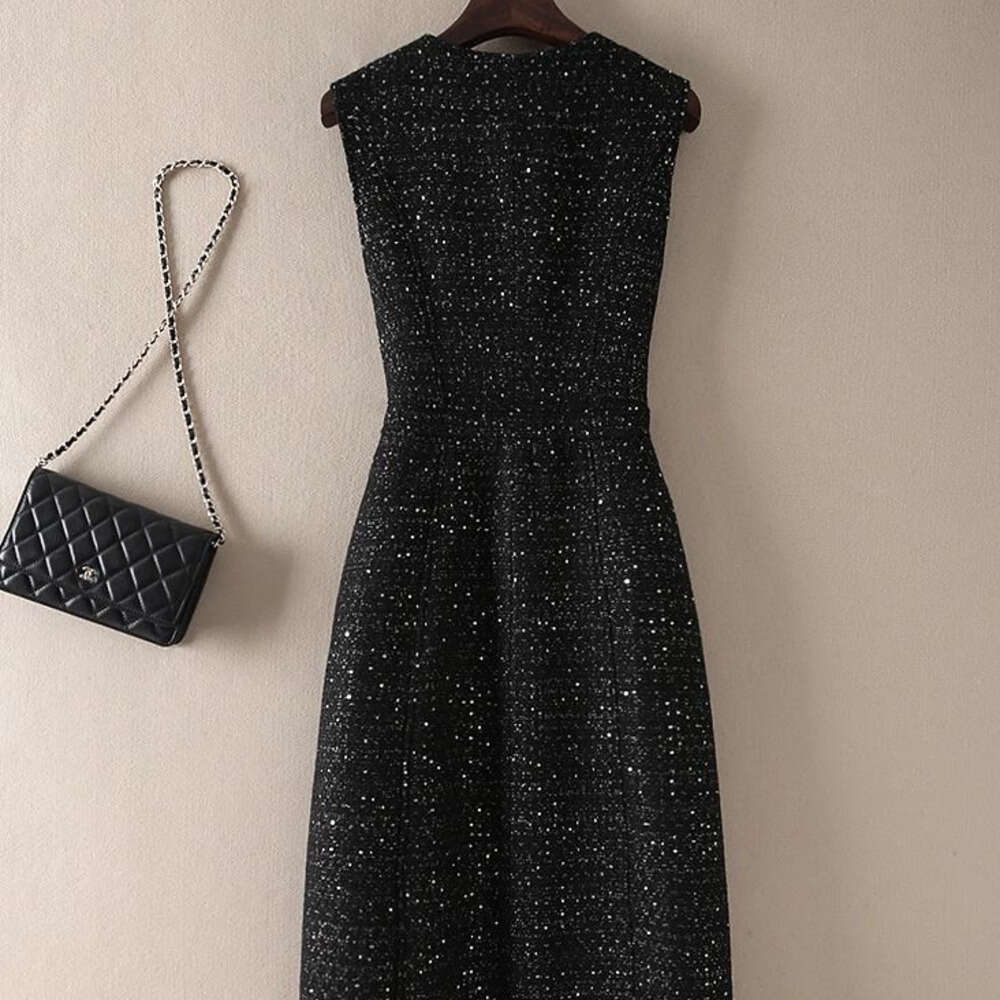 Retro Tweed with V-Neck High-End Feel Thick Tweed Slim Fit Sleeveless Autumn and Winter Skirt Vest Dress