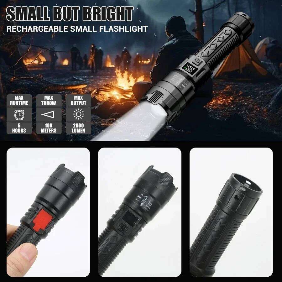 Ultra Bright LED Flashlight 2000LM Type-C Rechargeable Long Range Zoom Tactical Torch Outdoor Emergency Camping Fishing Lantern Z260121