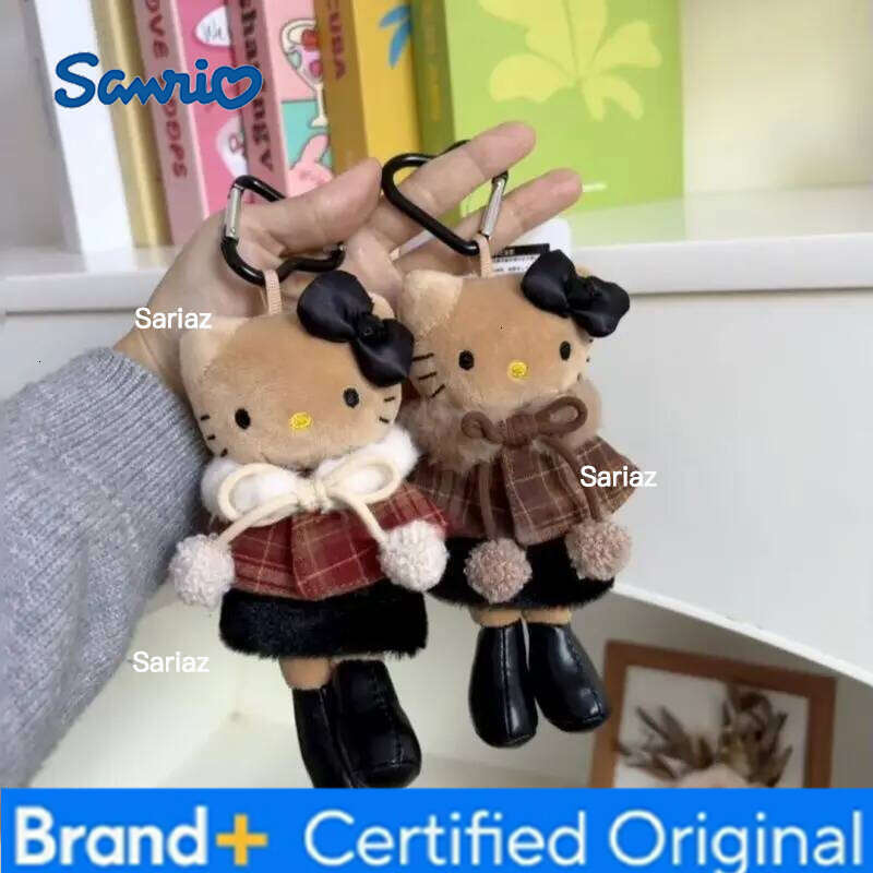 Sanrio Autumn and winter small long legs kitty lady black leather bag pendant keychain plush doll gift H2601211