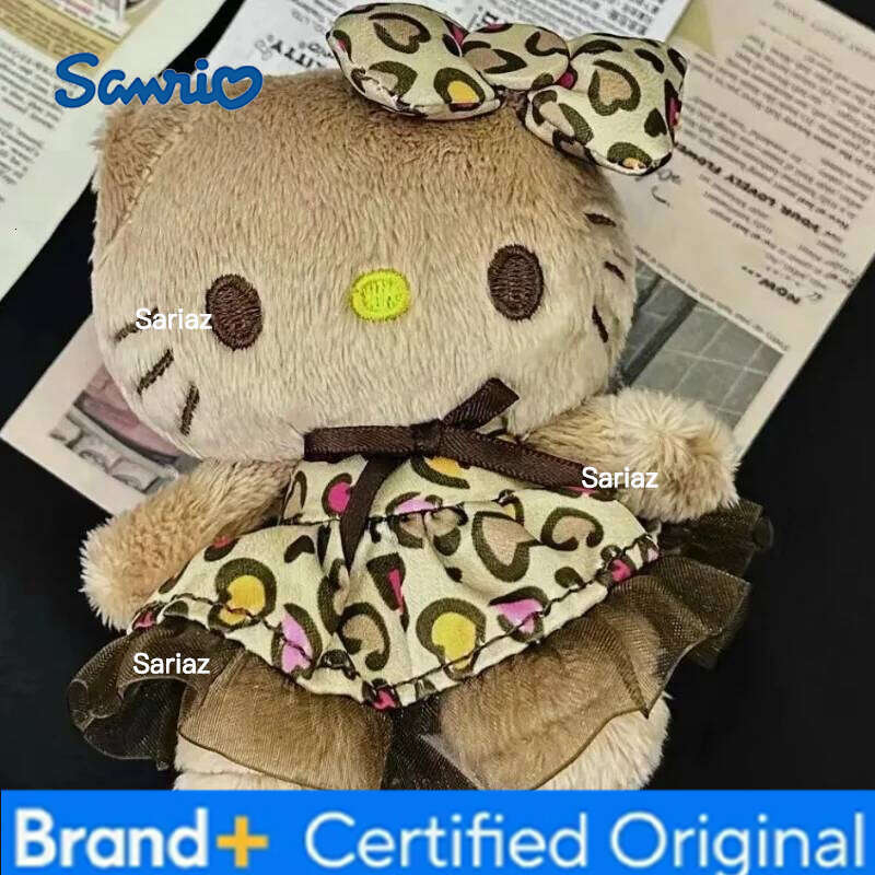 Sanrio Cartoon Leopard Pattern Kitty Keychains Cute Brown Kitten Animal Plush Toy Doll Girl Backpack Pendant Hanging Decorative H260121