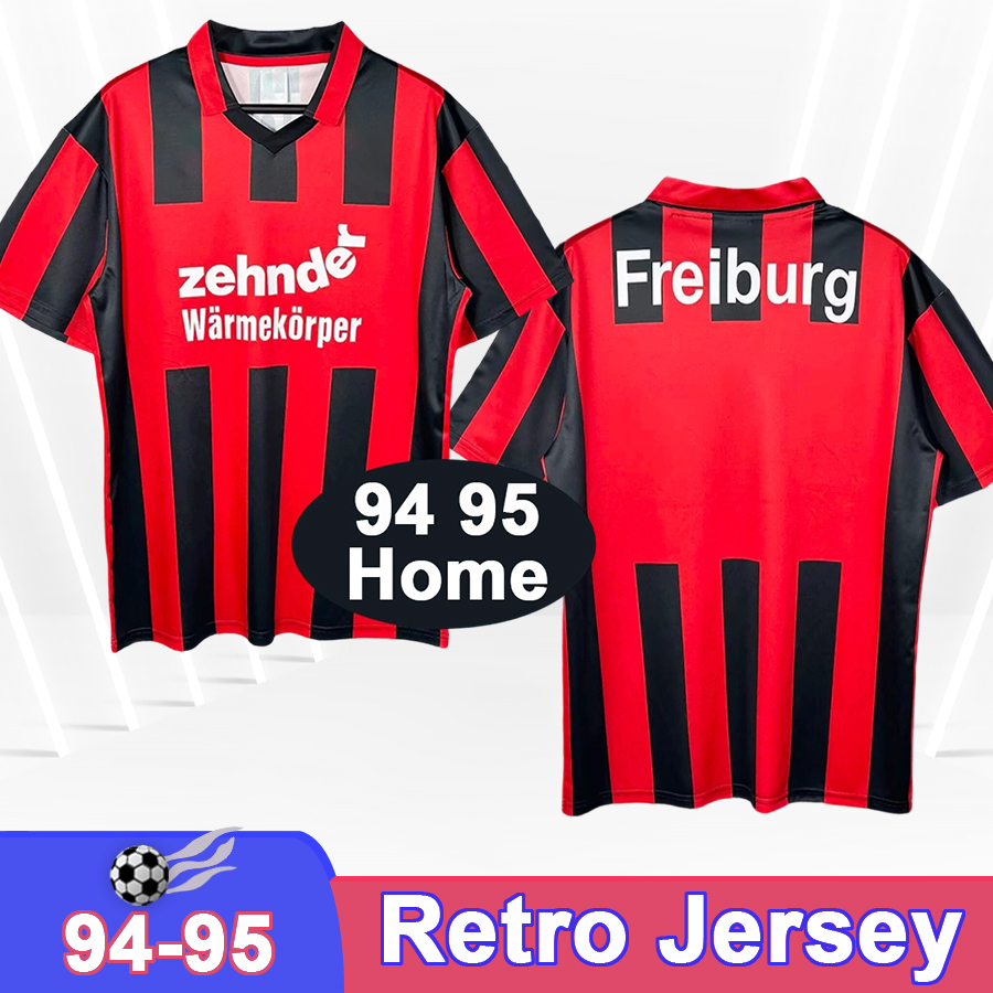 1994 1995 FreiBUrg Mens Retro Soccer Jerseys Home Black Red Football Shirts Short Sleeves Adult Vintage Uniforms