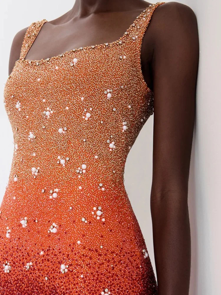 Fashionable Gradient Printed Sleeveless Halter Dress Elegant Lady Sequins Slim Short Dress Sexy Backless Womens Evening Dress 260120