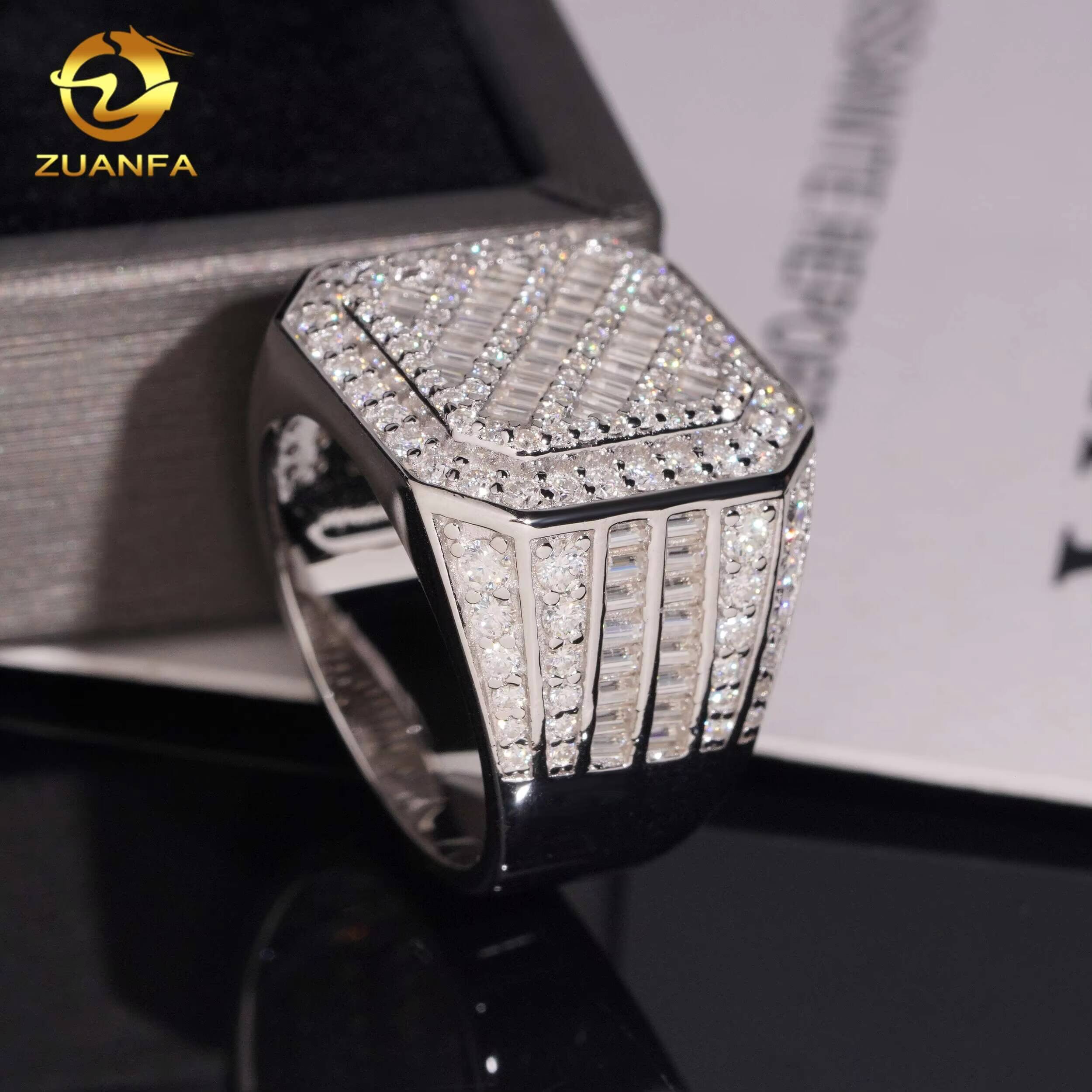 New Design Baguette Square Front Top Championship Ring 925 Moissanite Ring Iced Out Ring Men Diamond Ring Circle Ring